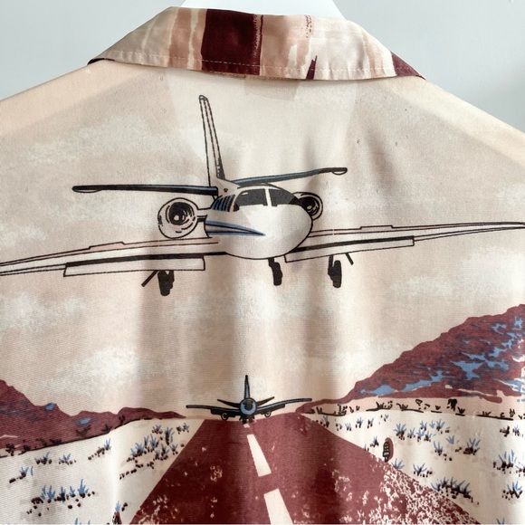 1970s Airplane Novelty All-Over Print Nylon Button-Up Shirt - Picture 2 of 12